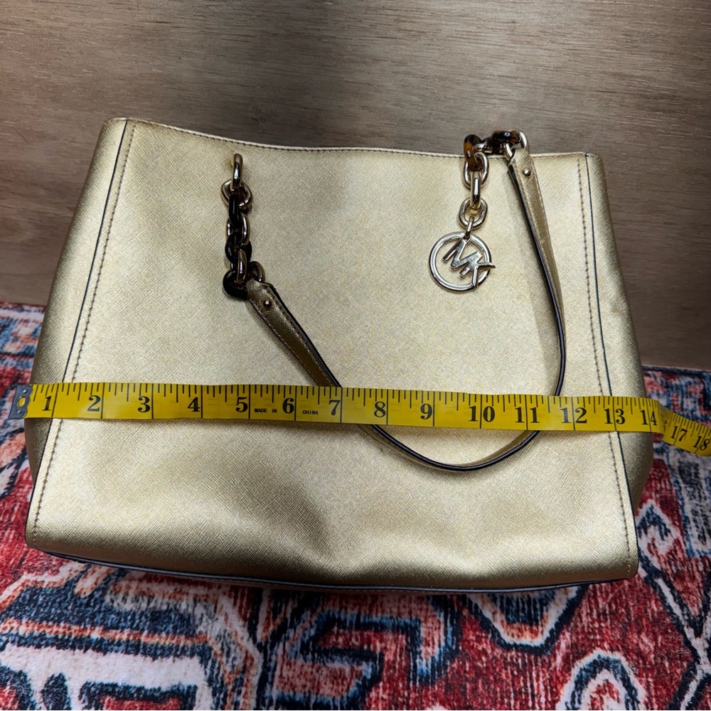 Michael Kors Cynthia medium satchel in metallic gold Saffiano leather